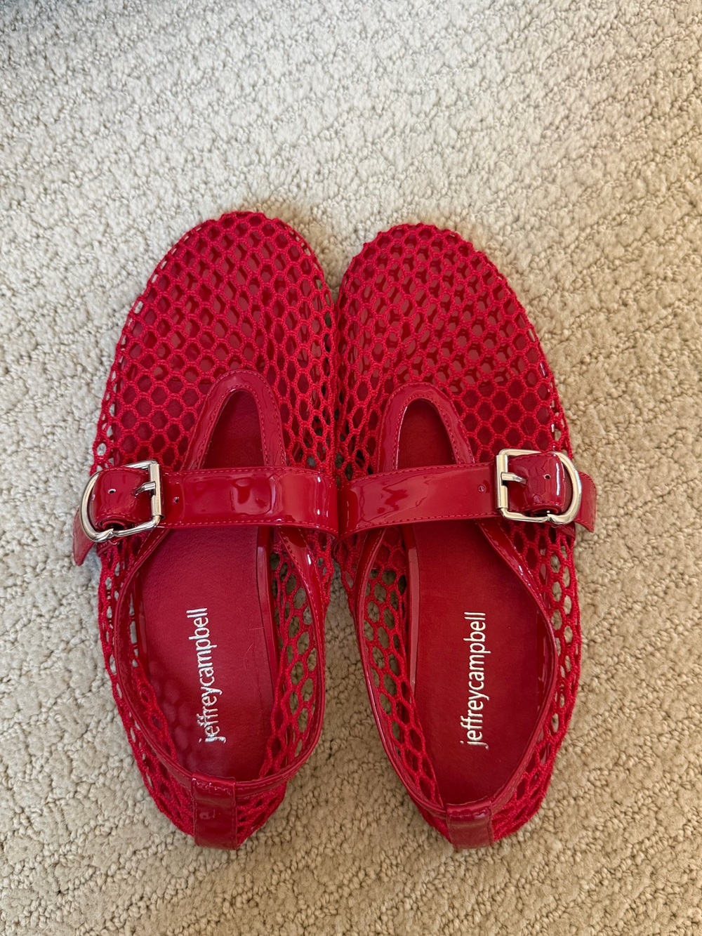 Jeffrey Campbell Women’s Red Mesh Mary Jane Flats